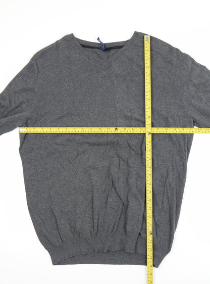 H&M Mens Grey Cotton V-Neck Pullover Jumper XL