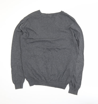 H&M Mens Grey Cotton V-Neck Pullover Jumper XL