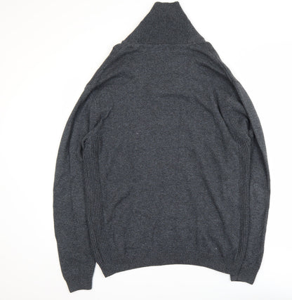 Next Men's Grey Cotton Collared Shawl Neck Pullover Jumper XL
