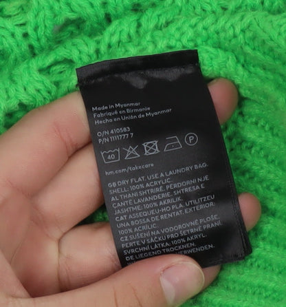 H&M Women Green Open-Knit Acrylic Pullover Jumper Size 12