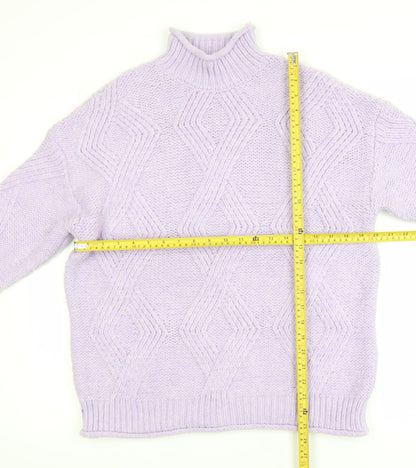 Marks and Spencer Women Purple Mock Neck Chunky Knit Jumper M