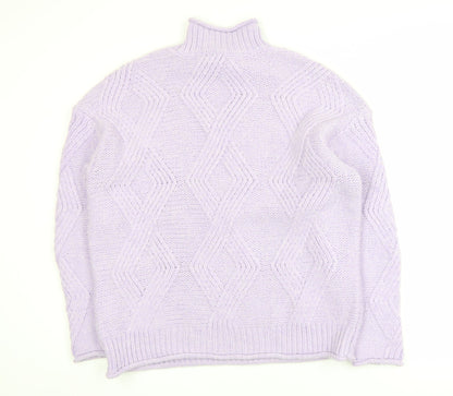 Marks and Spencer Women Purple Mock Neck Chunky Knit Jumper M