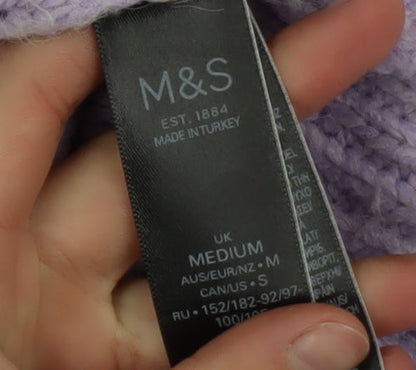 Marks and Spencer Women Purple Mock Neck Chunky Knit Jumper M