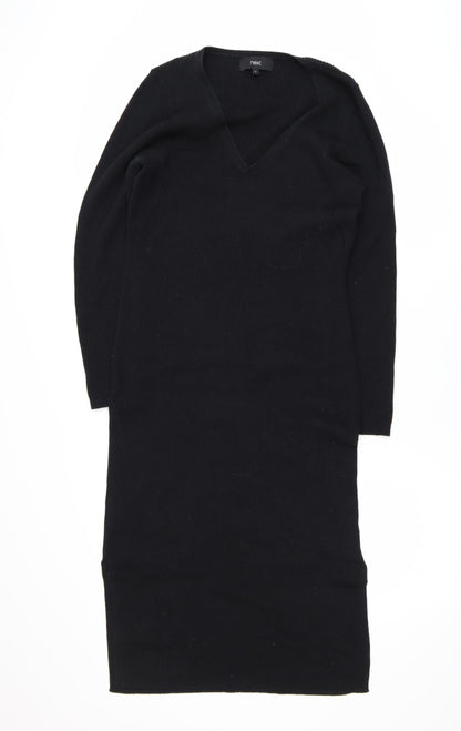 Next Women’s Black Knit Bodycon V-Neck Long Sleeve Dress Size 14
