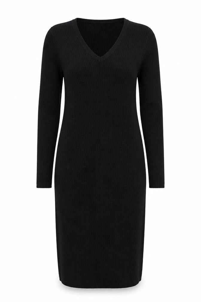 Next Women’s Black Knit Bodycon V-Neck Long Sleeve Dress Size 14