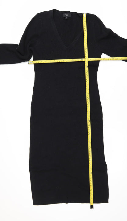 Next Women’s Black Knit Bodycon V-Neck Long Sleeve Dress Size 14
