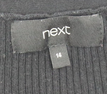 Next Women’s Black Knit Bodycon V-Neck Long Sleeve Dress Size 14
