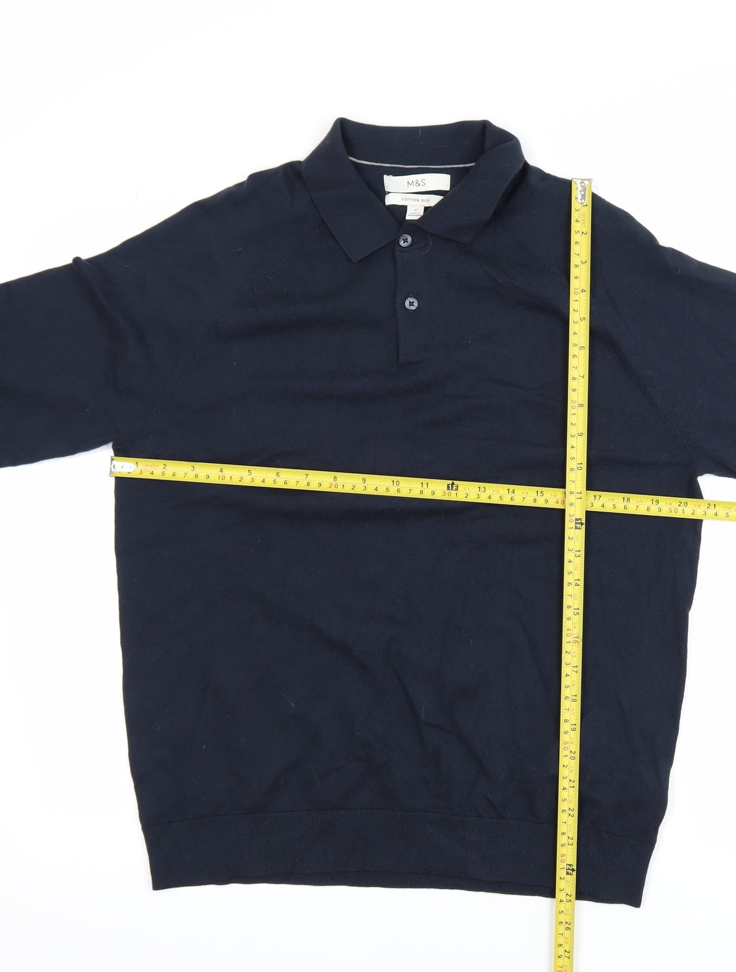 Marks and Spencer Men’s Blue Long Sleeve Cotton Polo M