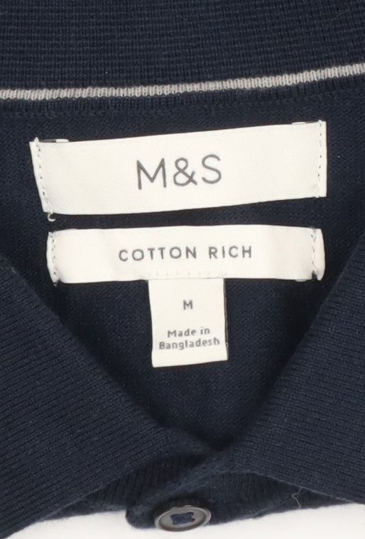 Marks and Spencer Men’s Blue Long Sleeve Cotton Polo M
