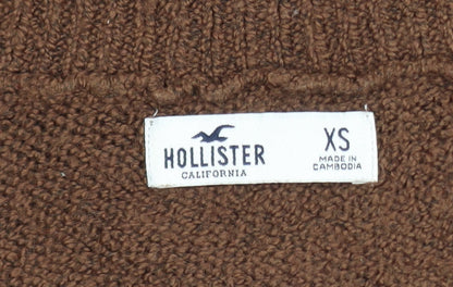 Hollister Women Brown XS V-Neck Knit Cropped Pullover Jumper