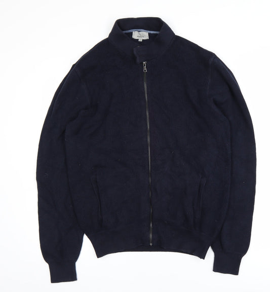 Marks and Spencer Men's Blue Full Zip Cotton Jumper Size L