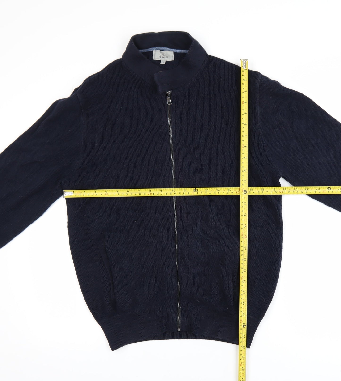 Marks and Spencer Men's Blue Full Zip Cotton Jumper Size L