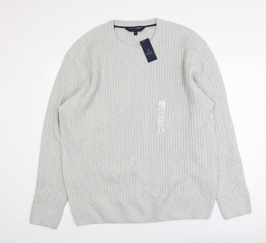 Denver Hayes Men's Grey 3XL Cable-Knit Cotton Crew Neck Jumper