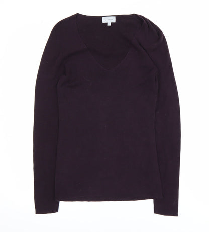 Jigsaw Women's Purple Silk Cotton V-Neck Long Sleeve Top Size S