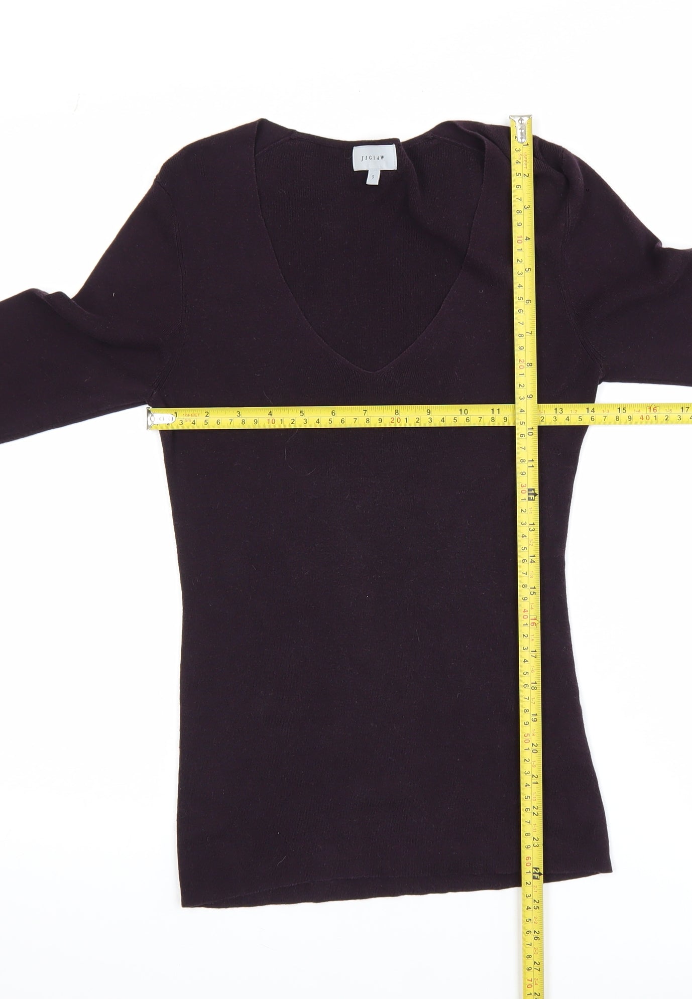 Jigsaw Women's Purple Silk Cotton V-Neck Long Sleeve Top Size S