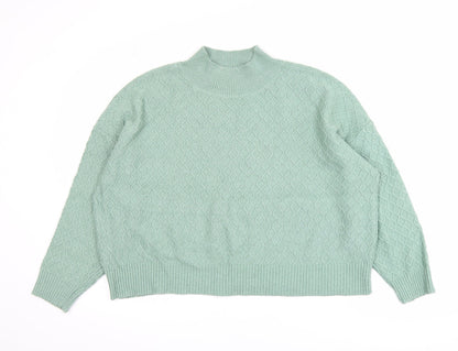 Fat Face Women Green Mock Neck Cable-Knit Jumper Size 14