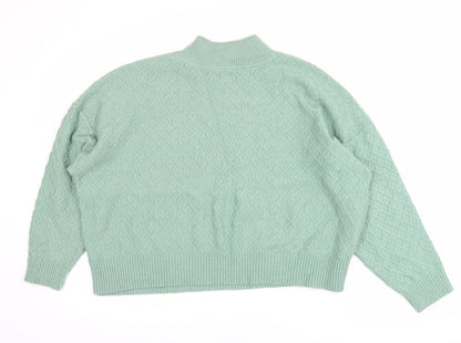 Fat Face Women Green Mock Neck Cable-Knit Jumper Size 14