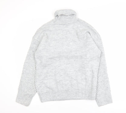 Max Women Grey Roll Neck Long Sleeve Knit Jumper Size S UK 6/8