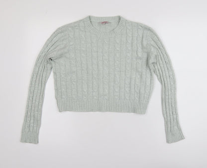 Ginger Womens Green Cable-Knit Crew Neck Pullover Jumper M