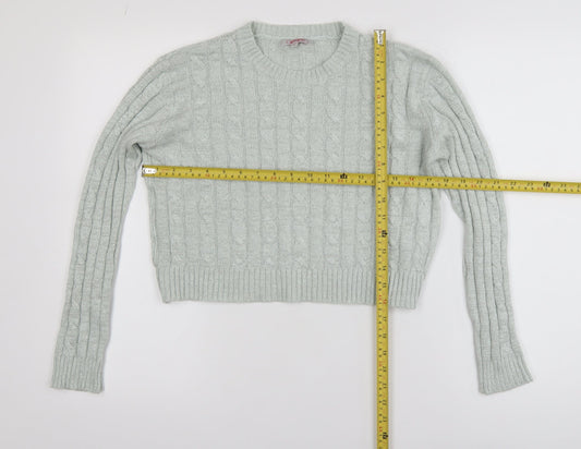 Ginger Womens Green Cable-Knit Crew Neck Pullover Jumper M