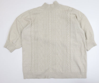 Monki Women's Beige Cable-Knit Mock Neck Jumper XL