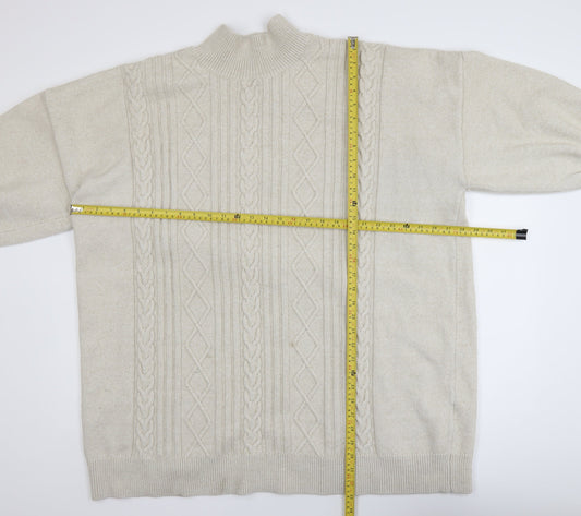 Monki Women's Beige Cable-Knit Mock Neck Jumper XL