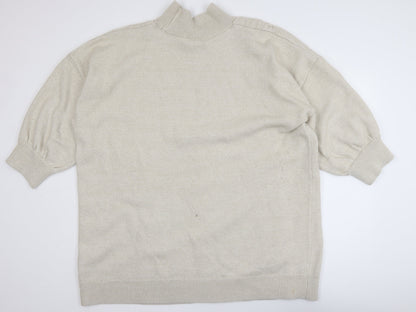 Monki Women's Beige Cable-Knit Mock Neck Jumper XL