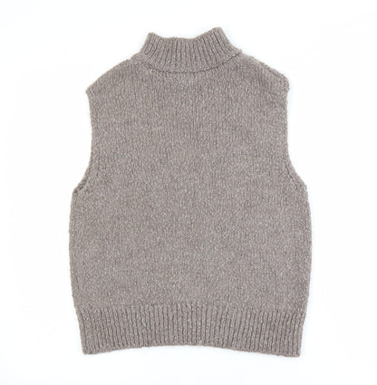 Marks and Spencer Women Beige Chunky Knit Full Zip Sleeveless Vest S
