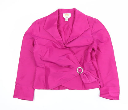 Talbots Petites Pink Satin Wrap Blouse Women’s Size 8 Long Sleeve Buckle Accent