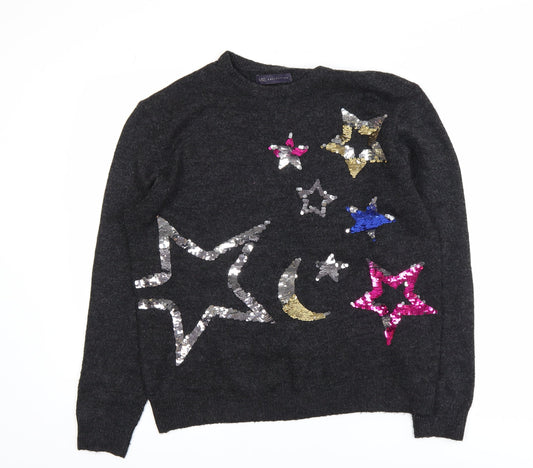 Marks and Spencer Womens Grey Sequin Stars Jumper Size L