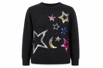 Marks & Spencer Womens Grey Sequin Stars Jumper Size L