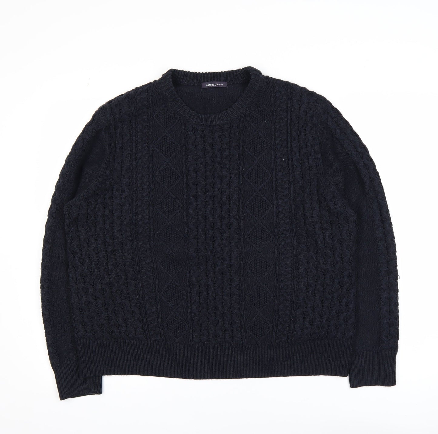 Marks and Spencer Men's Black Cable-Knit Jumper Size L