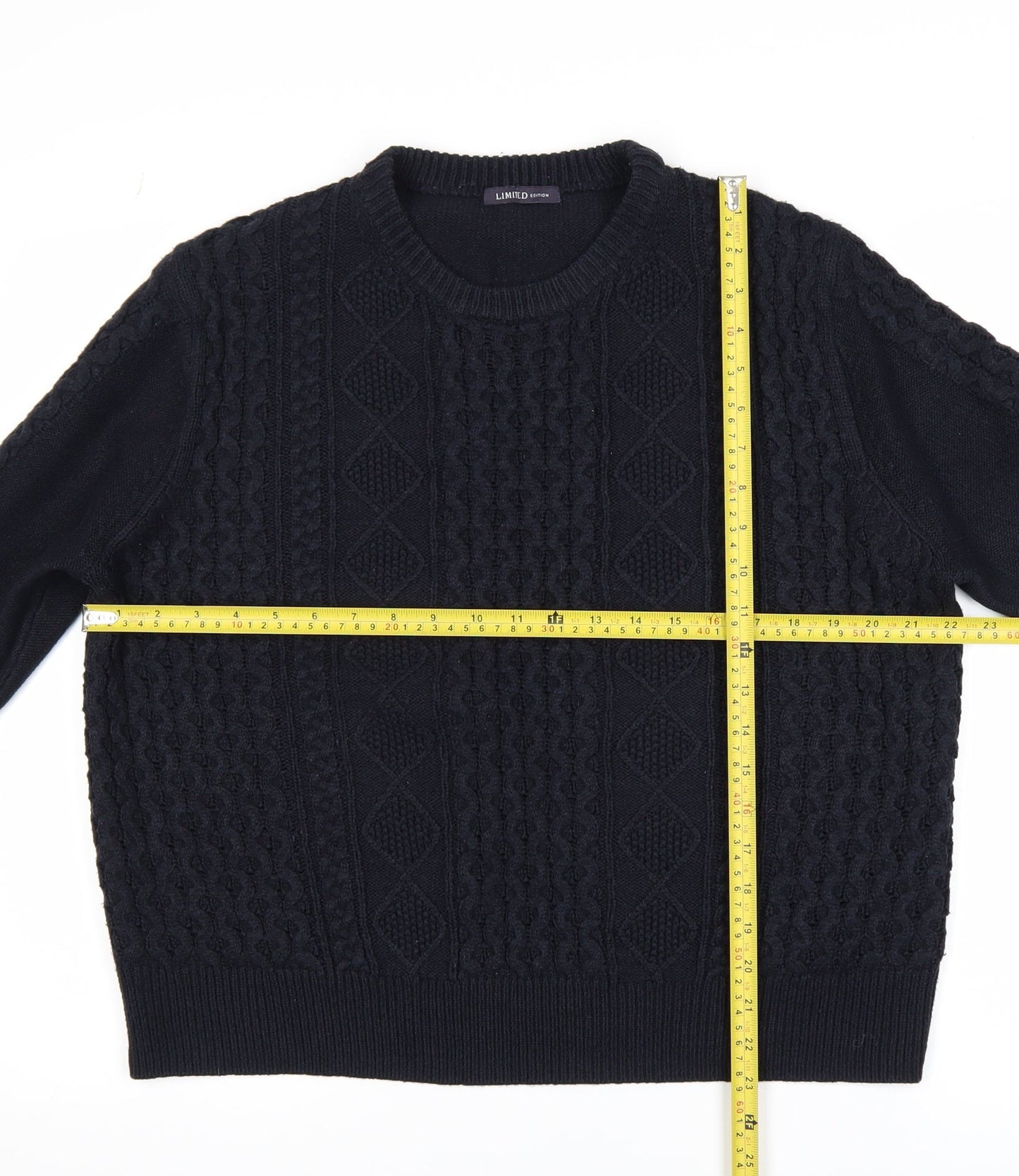 Marks and Spencer Men's Black Cable-Knit Jumper Size L