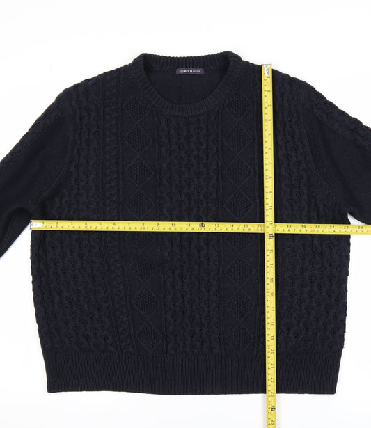 Marks and Spencer Men's Black Cable-Knit Jumper Size L