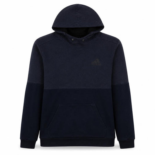 Front view of Adidas Men's Blue Pullover Hoodie, size S, Sports Fleece