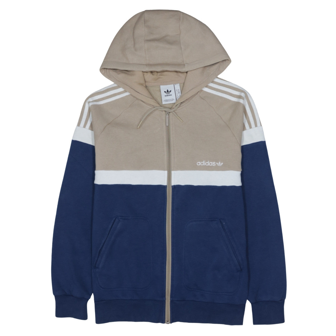 Adidas Mens Beige Blue White Full Zip Hoodie M Classic Sportswear