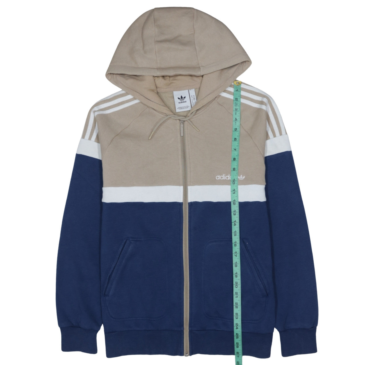 Adidas Mens Beige Blue White Full Zip Hoodie M Classic Sportswear