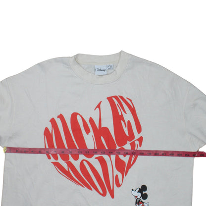 Disney Women White Mickey Mouse Heart Print Sweatshirt XL