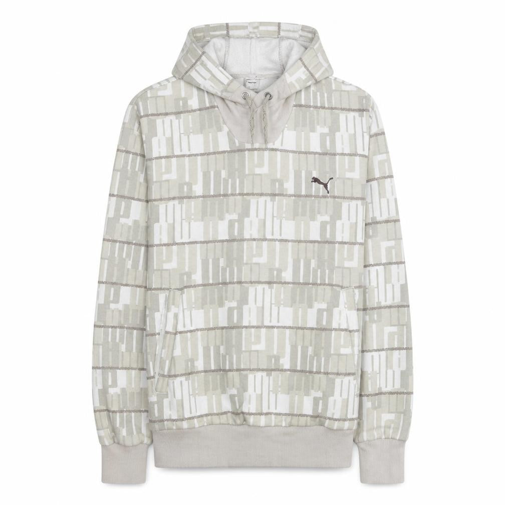 Puma Men Beige Graphic Pullover Hoodie Size S Casual Sportswear