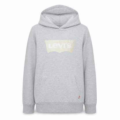 Front view of Levi's girls’ grey pullover hoodie 16 years logo cotton blend sweatshirt
