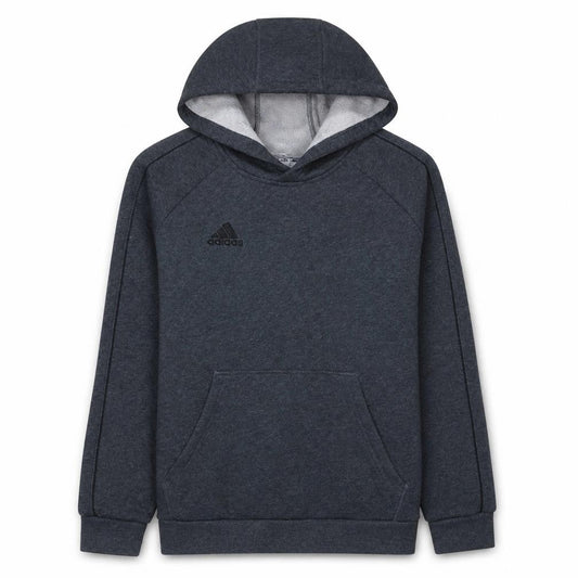 Front view of Adidas boys’ grey fleece pullover hoodie, size 13-14, years