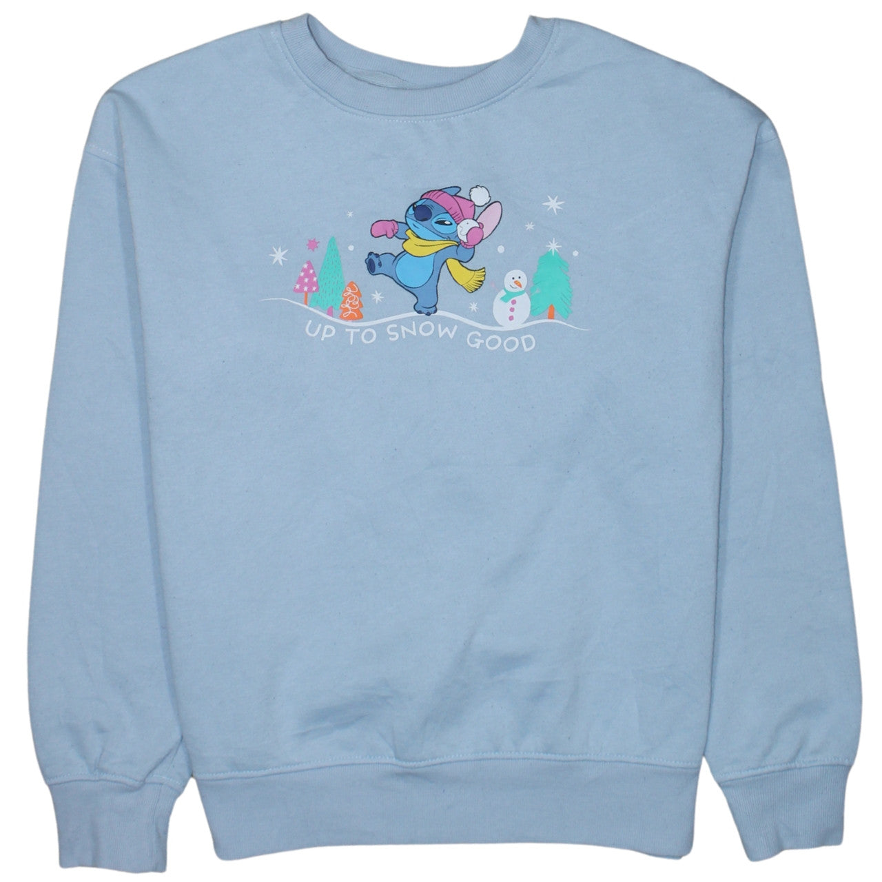 Disney Primark Women Blue Stitch Winter Sweatshirt XS Crew Neck