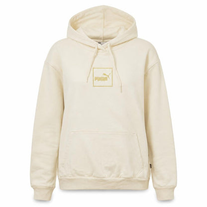 Puma Women Beige Pullover Hoodie Small Logo Embroidered Sweatshirt