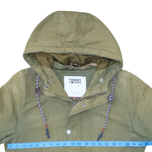 Tommy Jeans Men’s Green Parka Jacket S Hooded Cotton Blend Casual