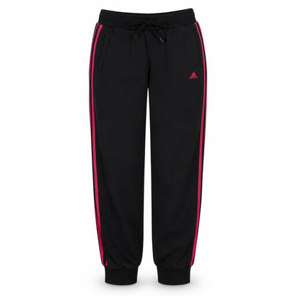 Front view of Adidas Women Black XS Jogger Trousers with Pink Stripes
