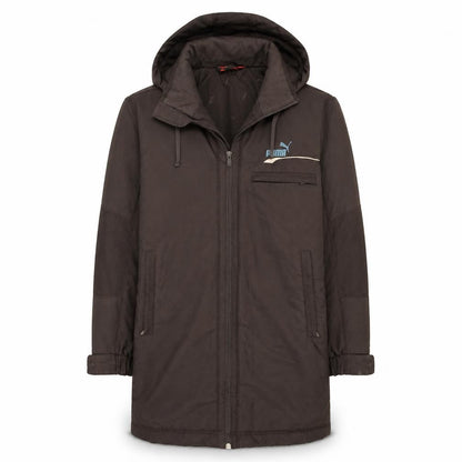 Puma Men's Brown Hooded Parka Jacket Size S Water Resistant