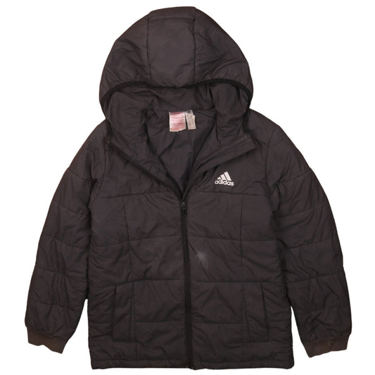 Adidas Boys Black Hooded Puffer Jacket 11-12 Years Quilted Winter Coat
