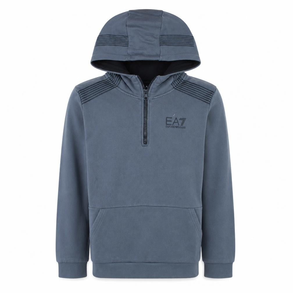 Front view of Emporio Armani EA7 boys’ grey hoodie 14 years 1/4 zip fleece pullover