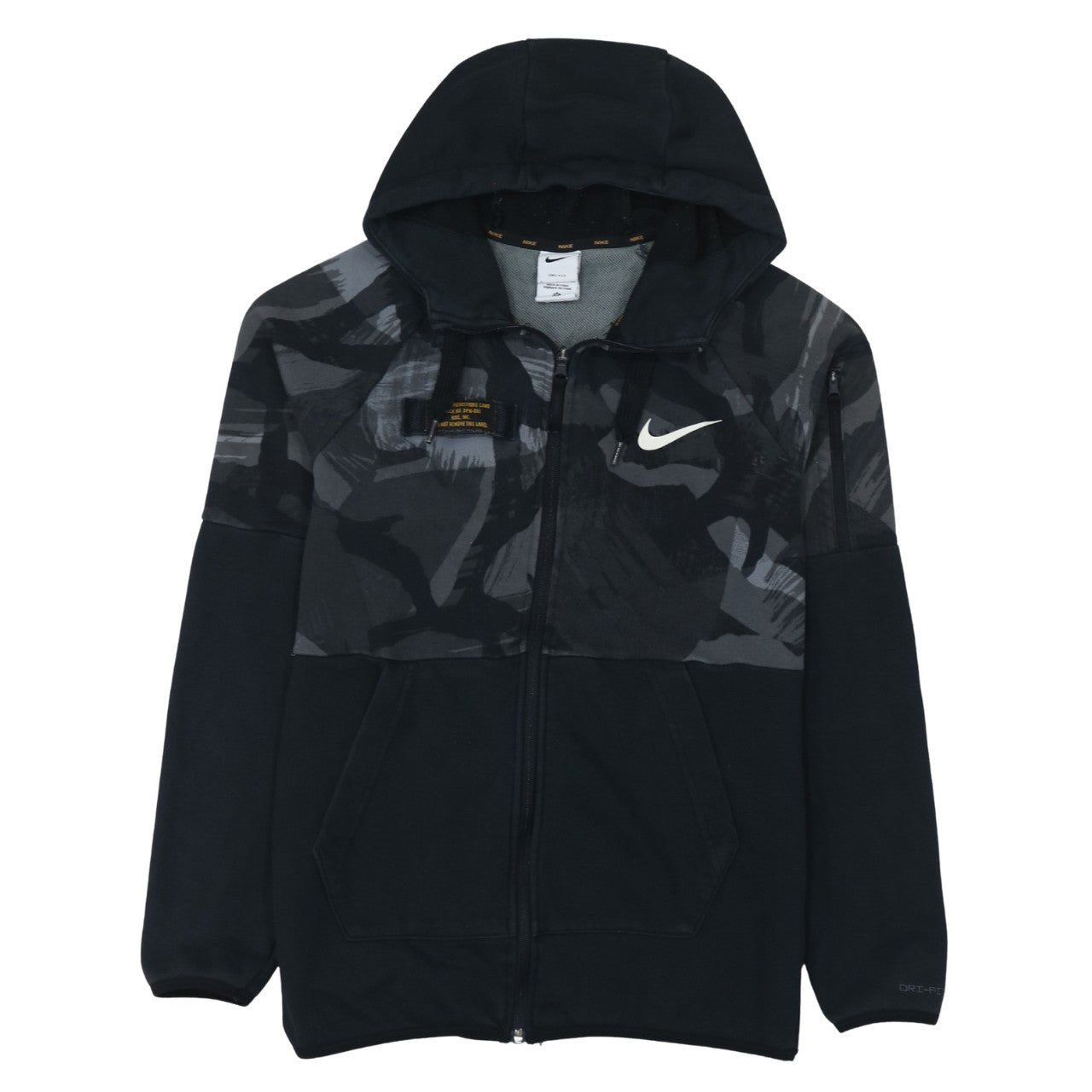 Nike Men's Black Camouflage Full Zip Dri-FIT Hoodie Size S