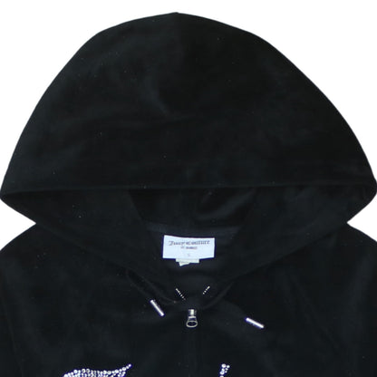 Juicy Couture Women's Black Velour Full Zip Hoodie Size S Rhinestone Logo